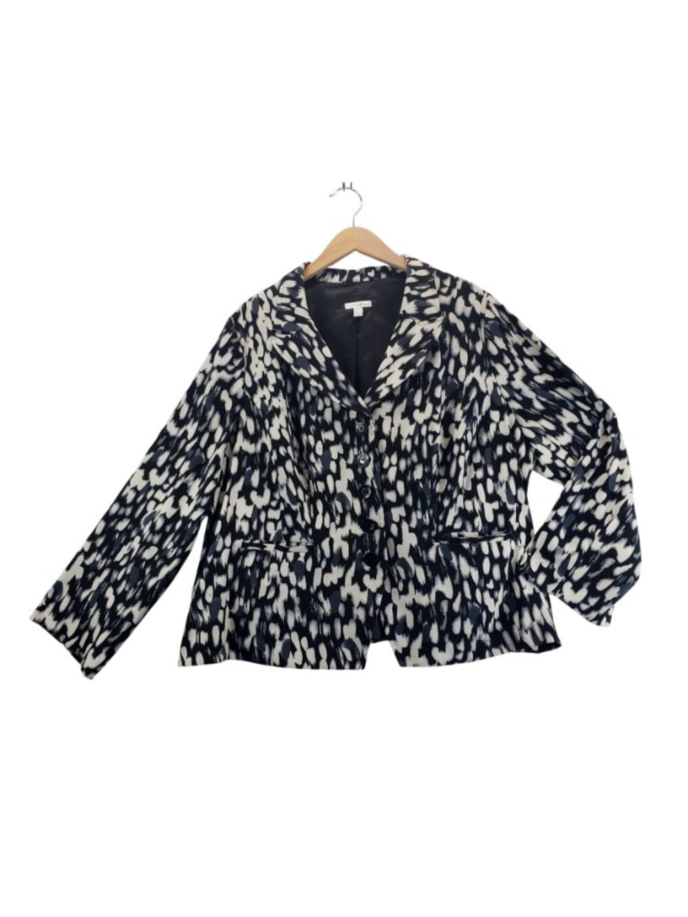 Blazer Black White Abstract Print 22W Fashion Bug Career Wear Pockets Collar - Picture 11 of 16